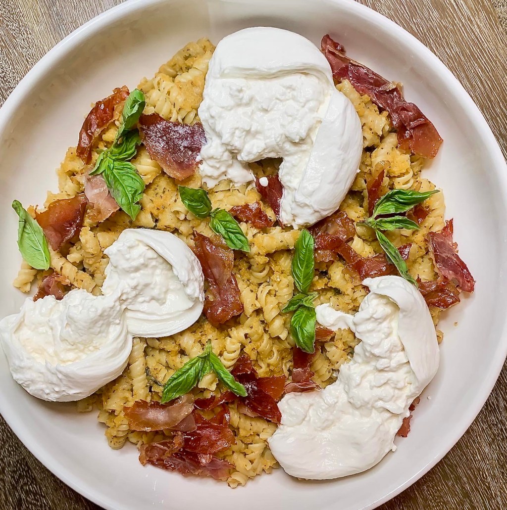 Butternut Squash Sage Pasta with Burrata and Crispy&nbsp;Prosciutto